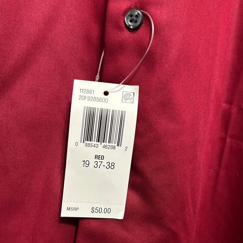 Van Heusen Dress Shirt 19 37/38 Red NEW Tall No Iron Button Down Professional - Picture 7 of 11